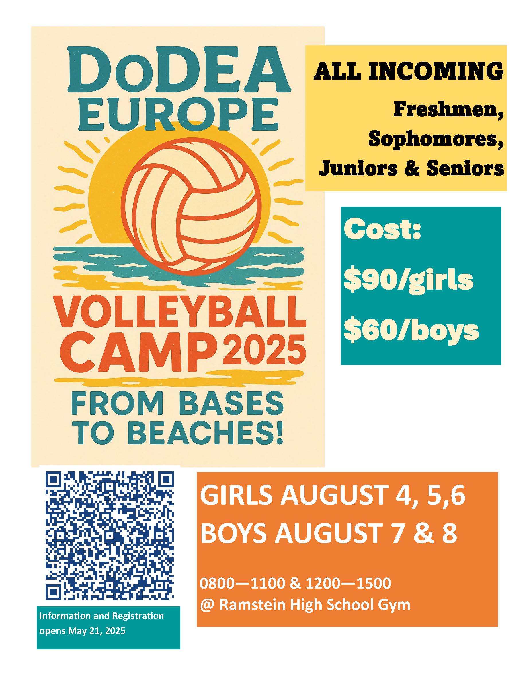 Flyer for 2025 Volleyball Camp at Ramstein AB