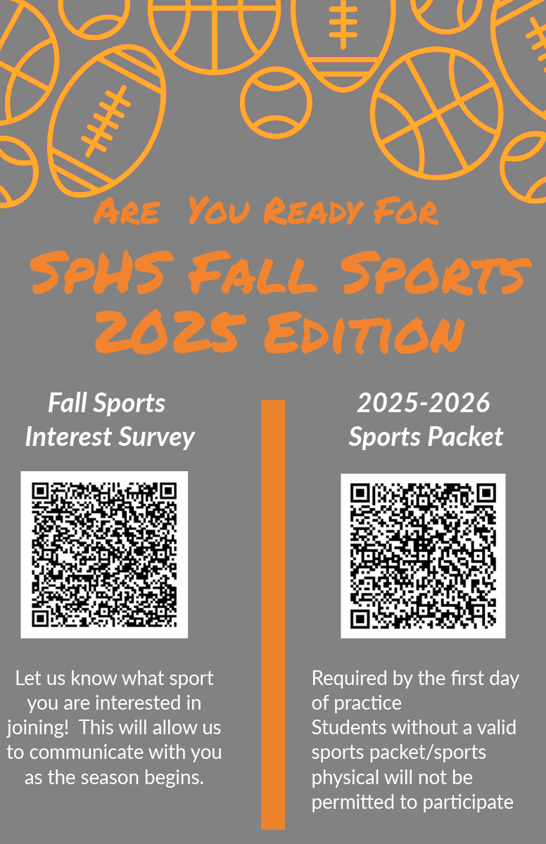 QR Codes for Fall Sports Interest Survey and link to download the Sports Packet